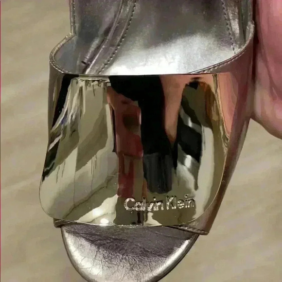 Calvin Klein Maeve Crinkle Metallic Heels - Picture 2 of 5